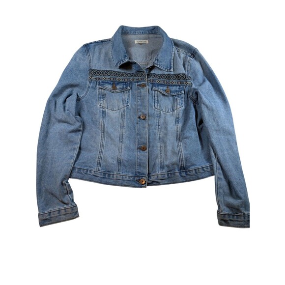 Paparazzi  Blue Jean Jacket, Embroidered Aztec 70s Style Women’s Sz XL - Picture 1 of 7